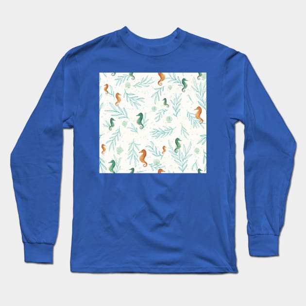 Seaweed white Long Sleeve T-Shirt by katherinequinnillustration